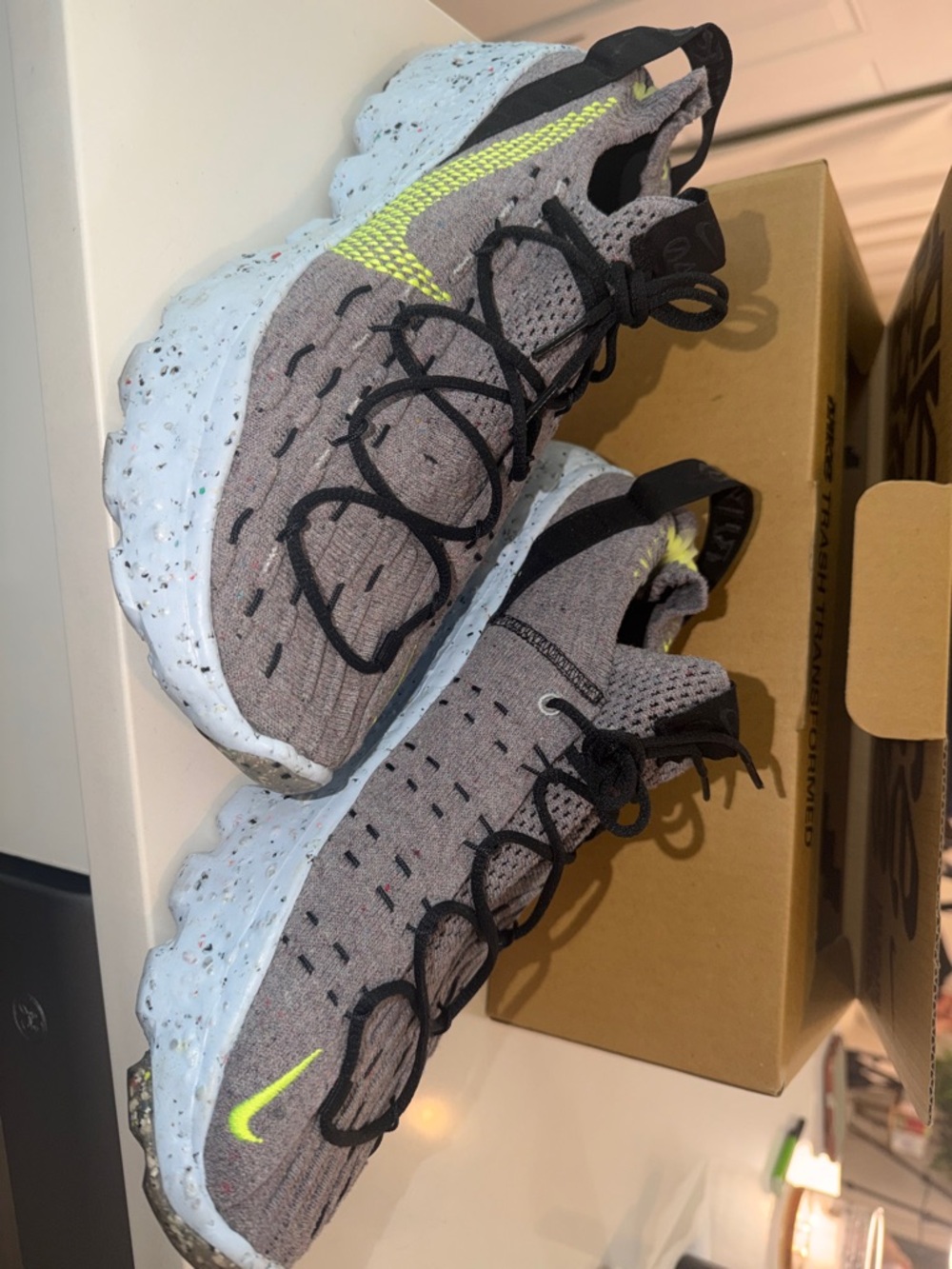 Nike Grey and Yellow React Crater Sneakers